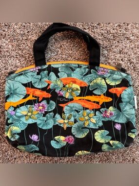 Vintage Paul Brent Koi Fish Beaded Tote Bag | Coastal Art Aesthetic